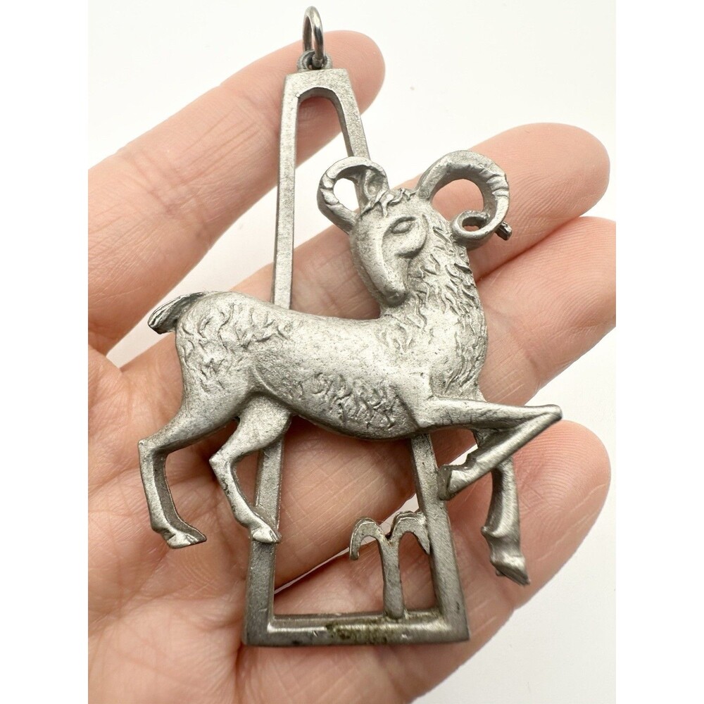 Cathedral LARGE Aries Zodiac Vintage Pewter Pendant